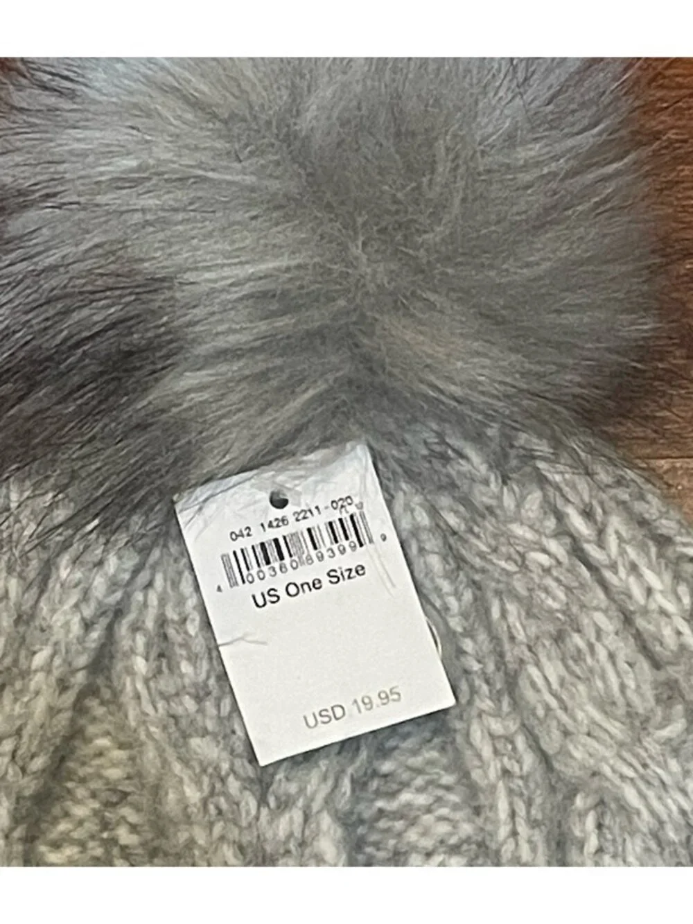 American Eagle Gray Cable Knit Beanie with Faux Fur Pom Pom